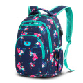 Fashion Flamingo printing women backpack USB port laptop backpack